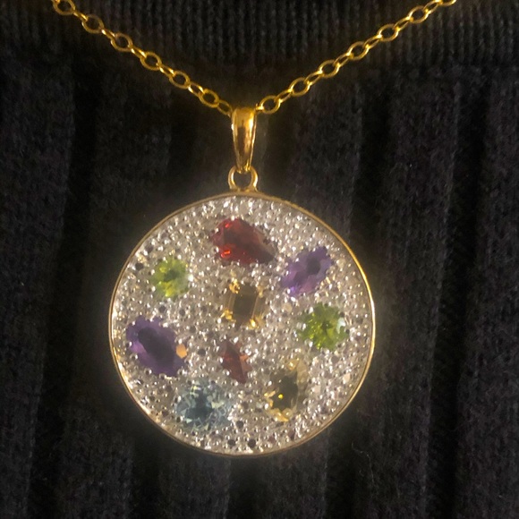 Gemstone necklace ruby peridot aquamarine topaz - Picture 1 of 13